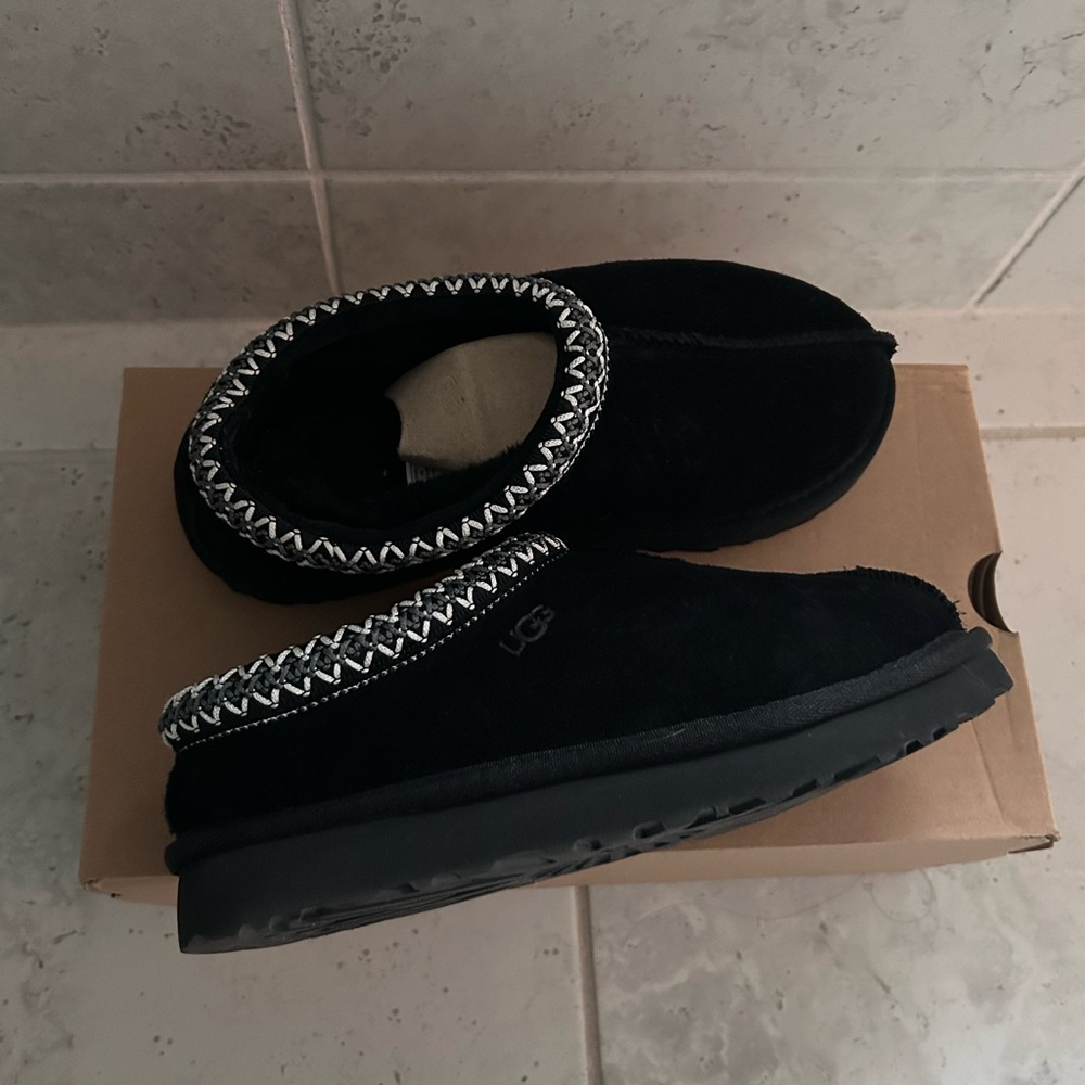 UGG Black Slip-On Mules with Contrast Stitch Trim